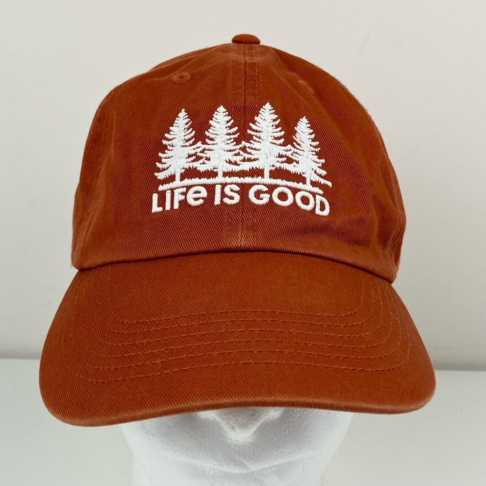 Life Is Good Unisex Hat Burnt Orange & White Embroidered Trees Logo Strapback - Picture 2 of 10
